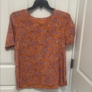 J. Jill Orange Paisley Short Sleeve Tee with Purple Accents